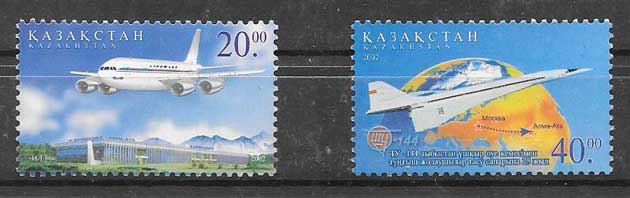 Filatelia aviones Kazakstán 2002