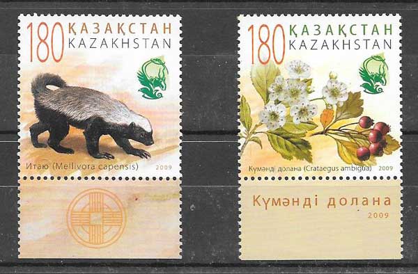 Estampillas fauna y flora Kazakstán 2009