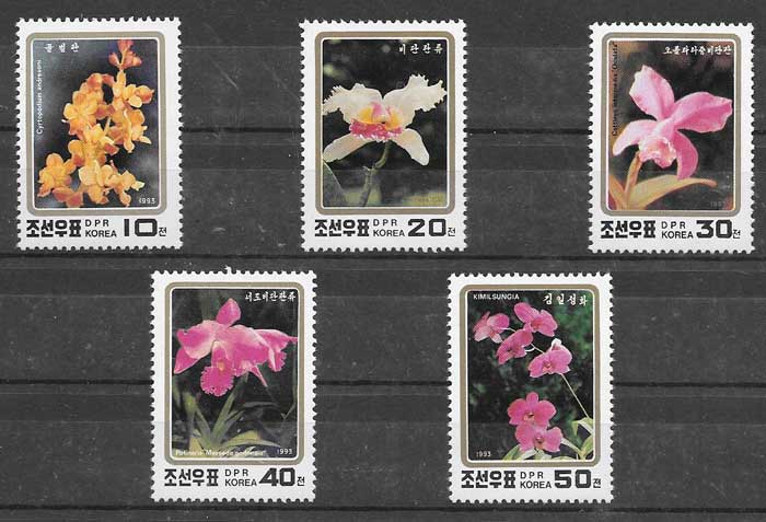 Filatelia flores Corea del Norte 1993